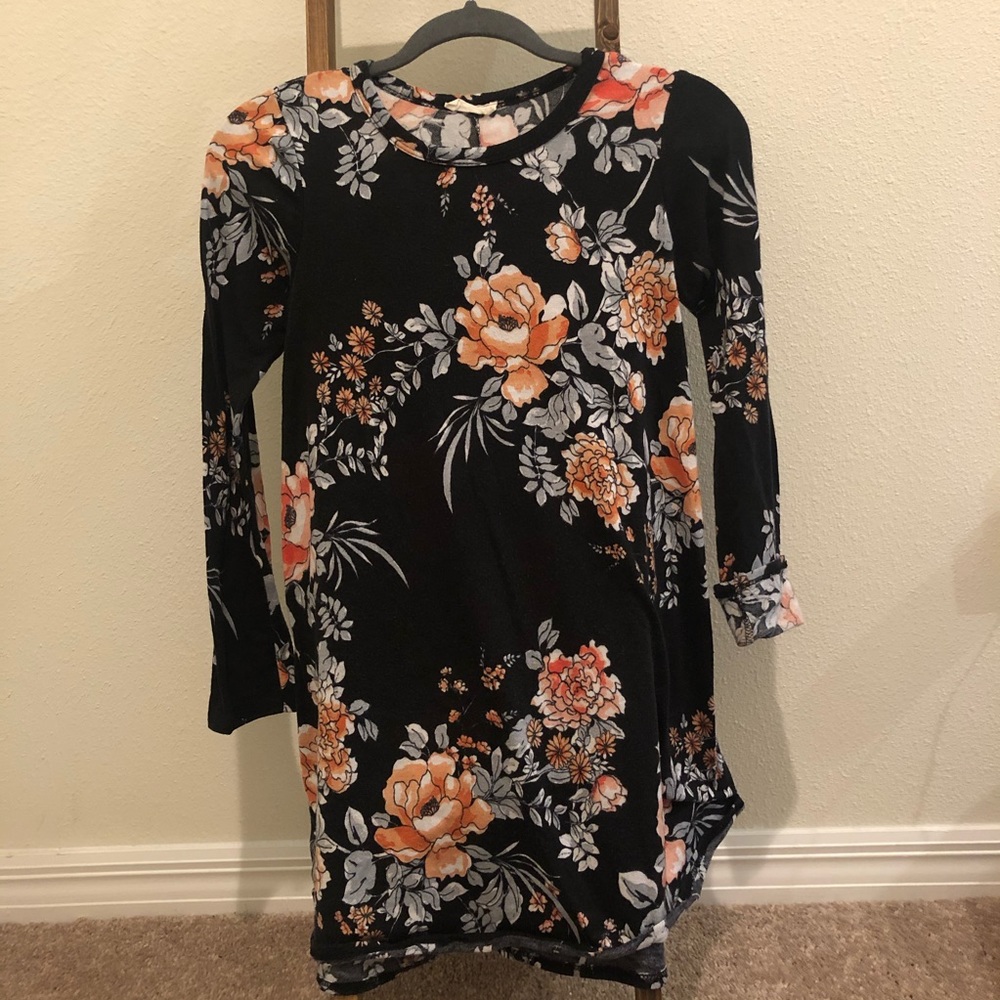 Black Floral Long Sleeve Dress/Tunic
